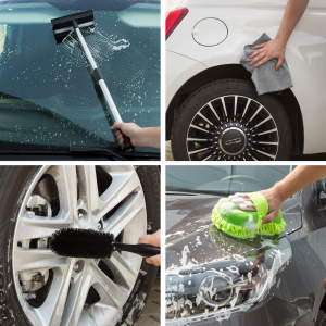 Set cosmetică auto - 3 lavete cu microfibre, racletă și burete pentru curățat jenți [5]