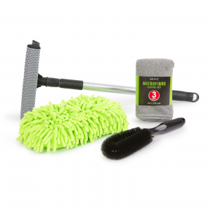Accesorii auto diverse - Set cosmetică auto - 3 lavete cu microfibre, racletă și burete pentru curățat jenți