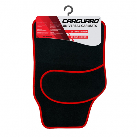 Covorase auto - Set covorase auto textile universale Carguard 64 x 44 cm | 44 x 29 cm - negru - roșu