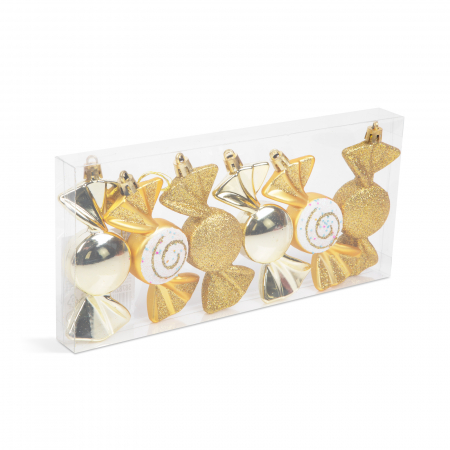 Ghirlande si ornamente brad Craciun - Set decor brad - bomboane aurii - 10 x 3,6 cm - 6 buc/set