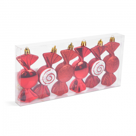 Ghirlande si ornamente brad Craciun - Set decor brad - bomboane roșii - 10 x 3,6 cm - 6 buc/set