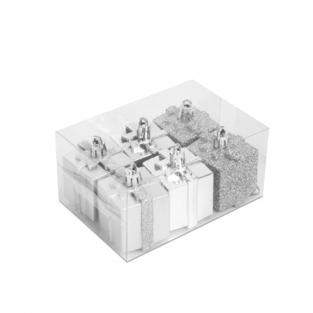Ghirlande si ornamente brad Craciun - Set decor brad - cadou argintiu - 4,5 cm - 6 buc/set