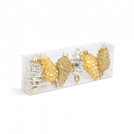 Ghirlande si ornamente brad Craciun - Set decor pentru brad - conuri aurii - 6 cm - 6 buc / set