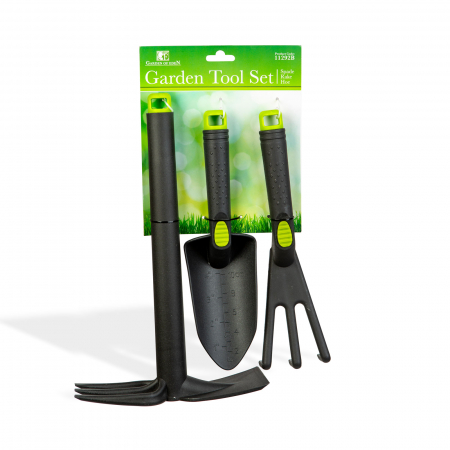 Unelte gradinarit - Set unelte de grădinarit - cazma, greblă, sapă - plastic - 3 buc