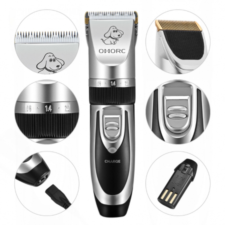 Set Masina Profesionala de Tuns Caini, Pisici sau Alte Animale, Omorc MEGD014CS,fara fir, Titan Ceramica, foarfece incluse [1]