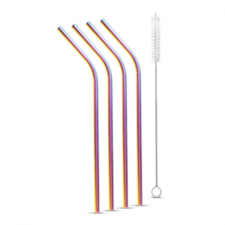 Petrecere, aniversari - Set paie din otel inoxidabil - titan curcubeu - 215 x 6 mm - 5 bucati