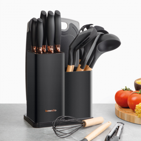 Bucatarie - Set tacâmuri de bucătărie - 19 piese - negru mat
