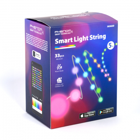 Kit banda LED / banda LED - Șir de lumină inteligentă - USB - 33 LED-uri RGBIC - 5 m - Bluetooth cu mod muzică - IP65