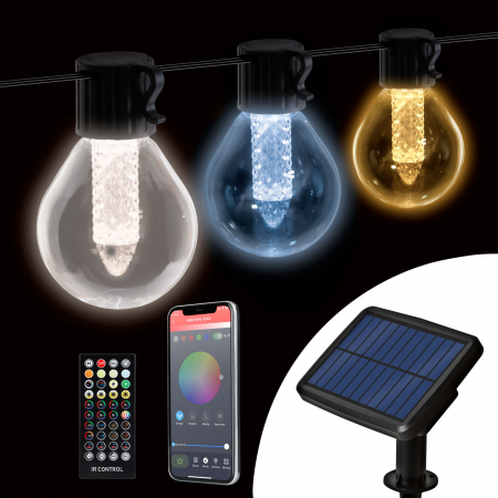 Lampi solare gradina LED - Șir de lumini solare inteligente - 15 LED-uri albe - temperatură de culoare reglabilă - 7,5 m - bluetooth
