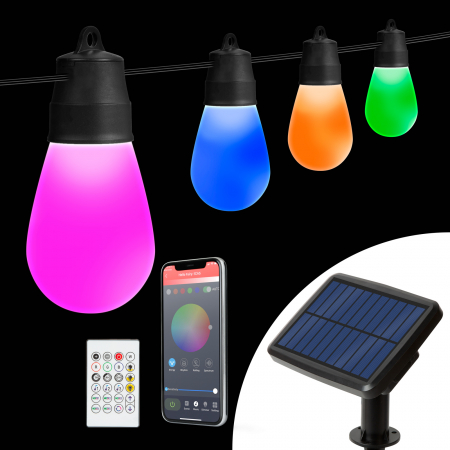 Lampi solare gradina LED - Șir lumini solare inteligente pentru terasa cu LED RGBIC 15 buc design vintage - 6,5 m - bluetooth
