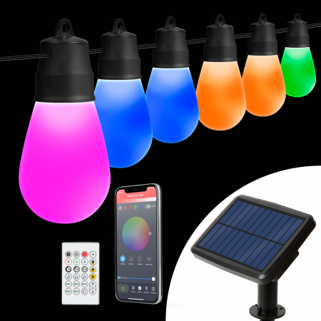 Lampi solare gradina LED - Șir lumini solare inteligente de gradina cu LED RGBIC 30 buc - 13 m, IP 65,  - bluetooth si telecomanda