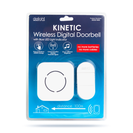 Sonerie wireless Kinetic fără baterii – 1 buton + 1 receptor – Alb cu LED albastru - 55331WH [3]