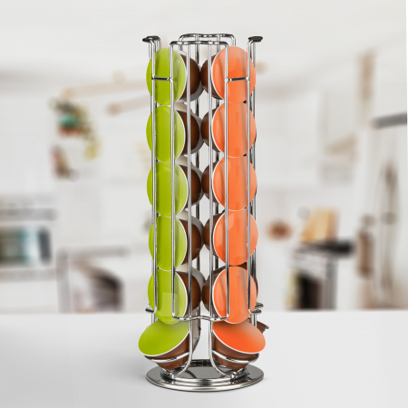 Accesorii bucatarie - Suport metalic rotativ pentru 24 capsule de cafea Dolce Gusto - crom