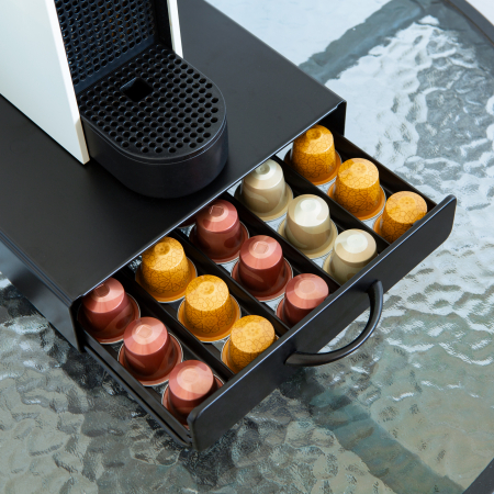 Accesorii bucatarie - Suport metalic pentru 50 capsule de cafea Nespresso - 365 x 214 x 60 mm - negru mat