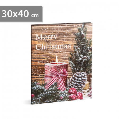Tablouri decorative iarna si Craciun - Tablou de Crăciun - LED - cu agățătoare, 2 baterii AA - 30 x 40 cm