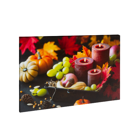 Decoratiuni interioare - Tablou LED peisaj de toamna cu lumanari si recolta de toamna
