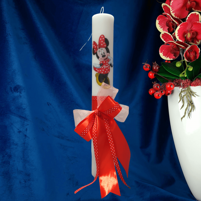Lumanare botez decorata saten rosu [2]
