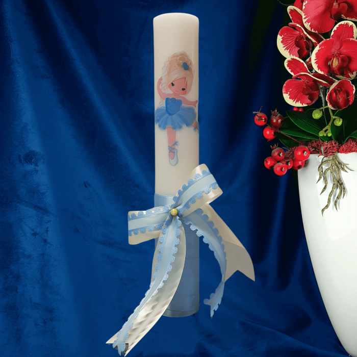 Lumanare botez decorata Balerina alb albastra [3]