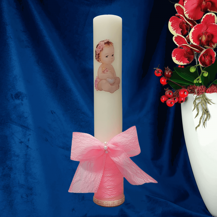Lumanare botez decorata Bebelina roz [3]