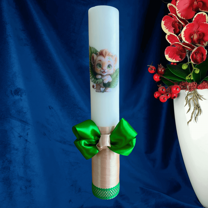 Lumanare botez decorata leu verde [2]