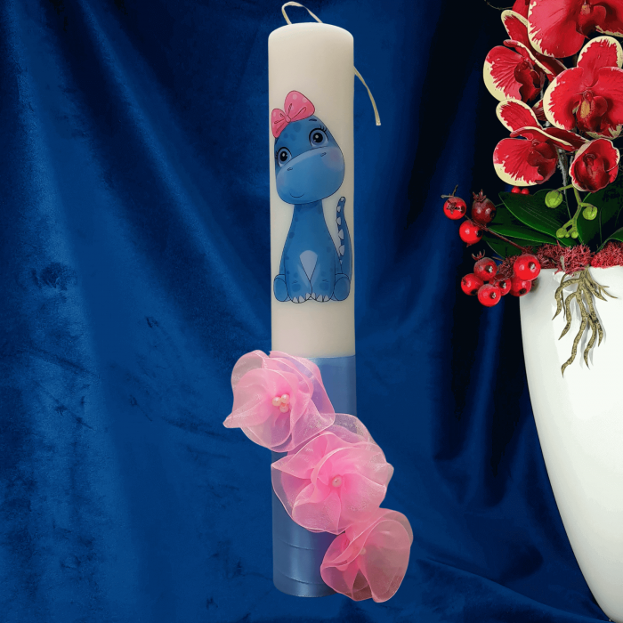 Lumanare botez decorata Dino albastra [3]