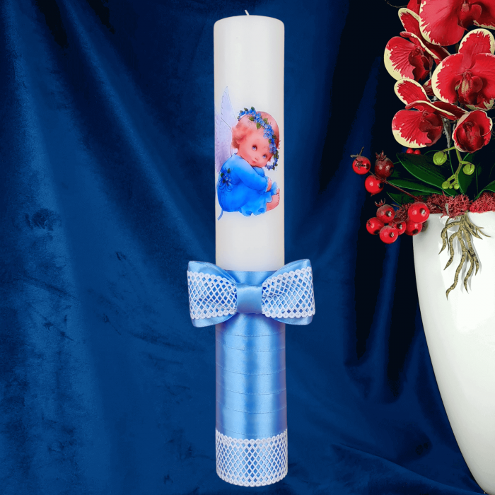 Lumanare botez decorata Ingeras albastru deschis [2]