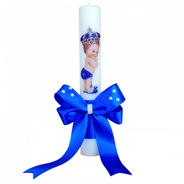Lumanare botez decorata Print albastru [3]