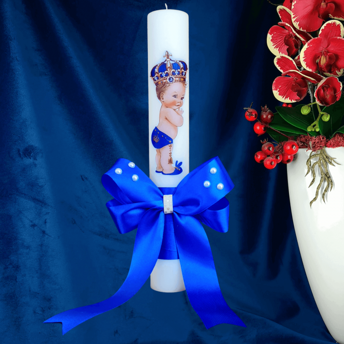 Lumanare botez decorata Print albastru [2]