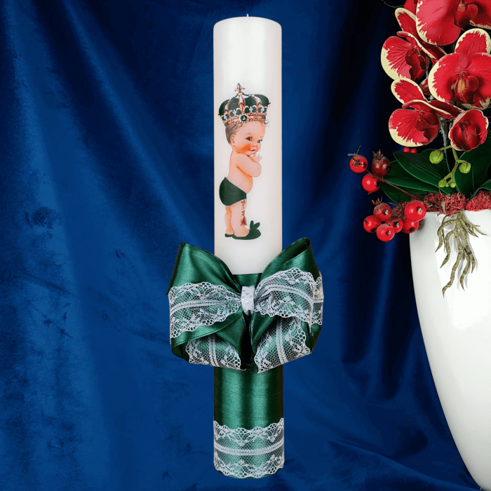 Lumanare botez decorata Print verde [2]