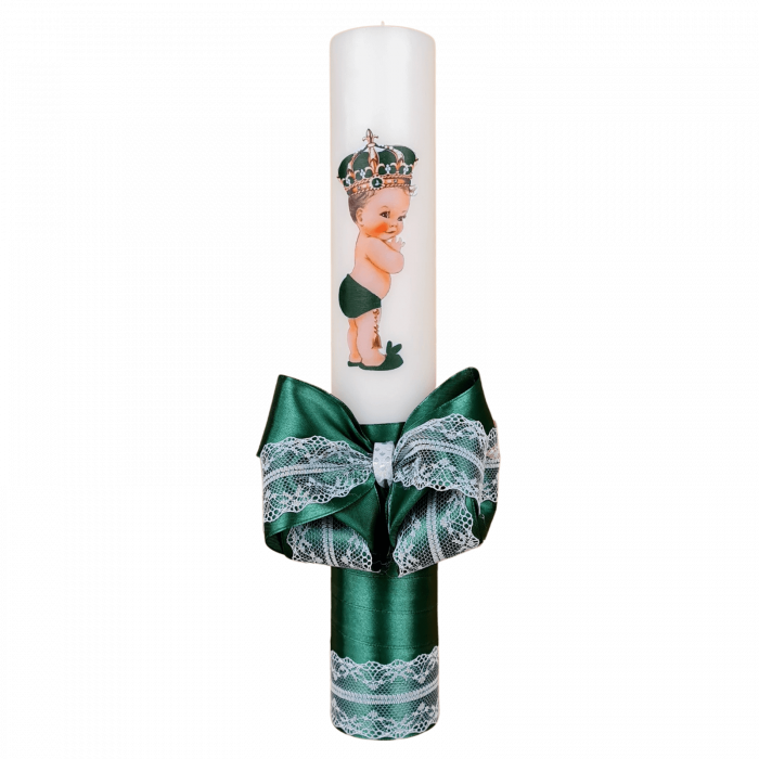 Lumanare botez decorata Print verde [3]