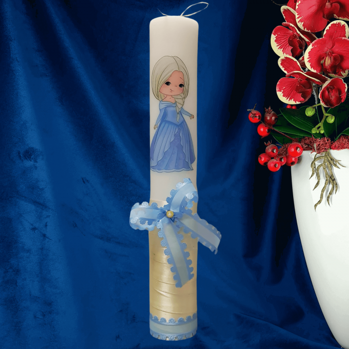 Lumanare botez decorata Printesa alb albastra [3]