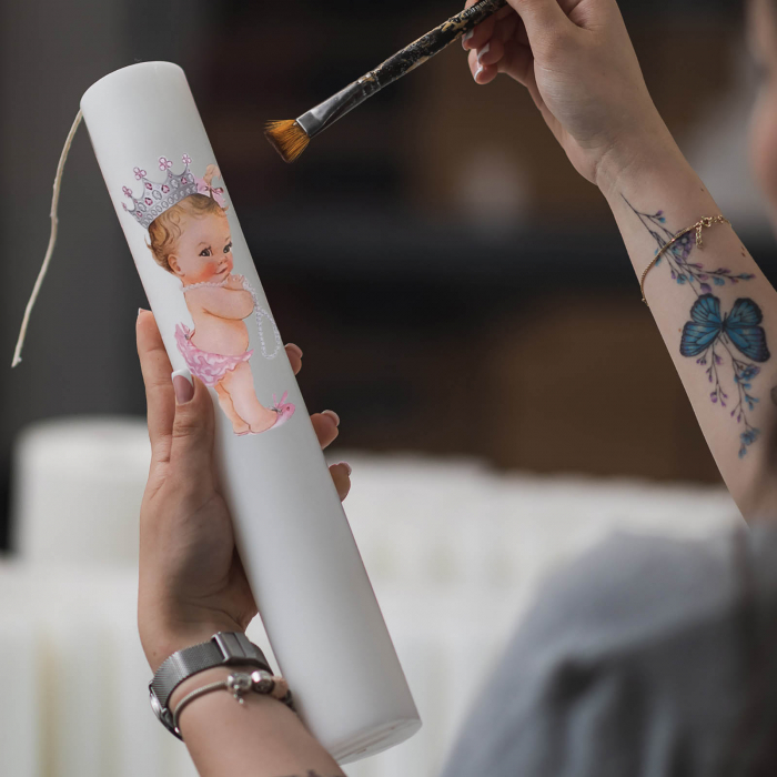 Lumanare Botez Printesa cu roz H30cm D5,5cm [4]