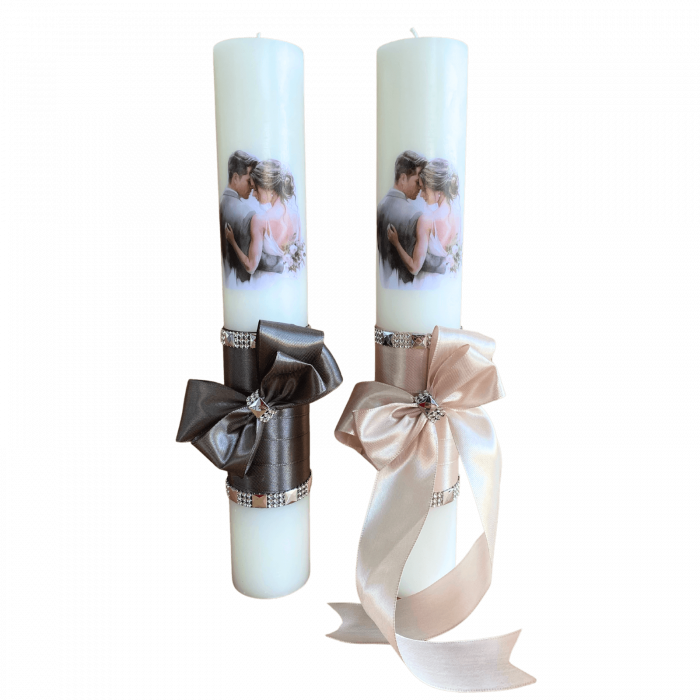 Set 2 Lumanari nunta decorate cu gri si roz perlat W28 [3]