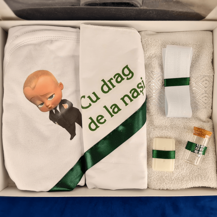 Trusou pentru botez imprimat cu Bebe Boss verde [3]