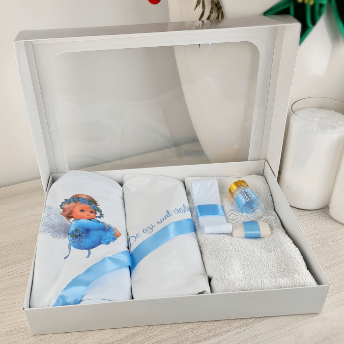 Trusou pentru botez imprimat cu ingeras albastru [2]