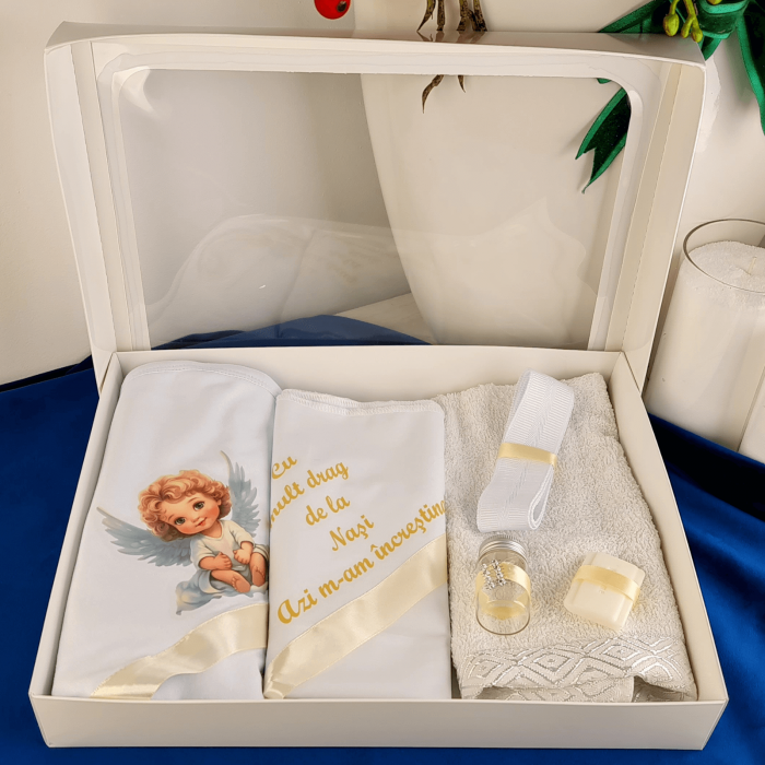 Trusou pentru botez imprimat cu Ingeras dragalas crem [2]