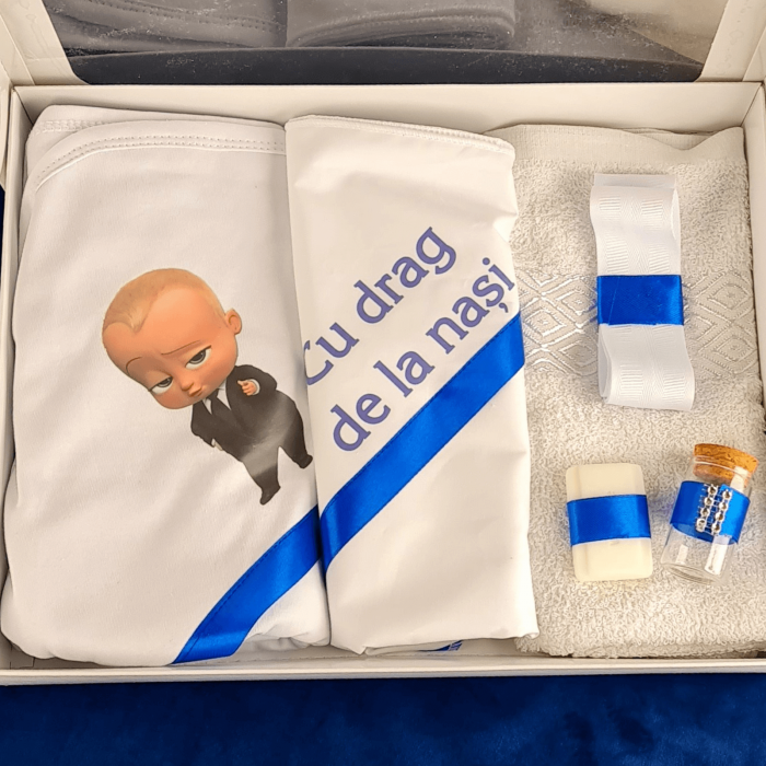 Trusou pentru botez imprimat cu Bebe Boss albastru [2]