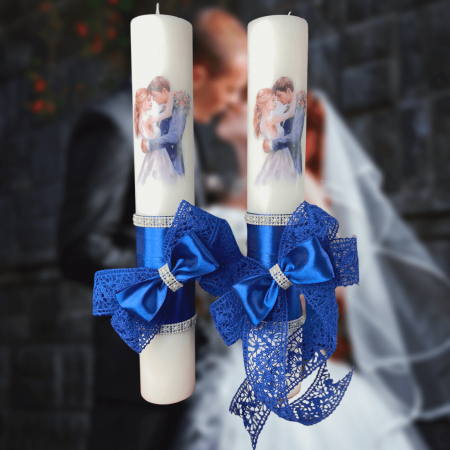 Accesorii și Lumânări decorate Nuntă - Set 2 Lumanari nunta decorate cu albastru W1