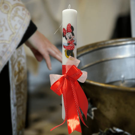 Trusouri si Lumânări decorate Botez - Lumanare botez decorata saten rosu