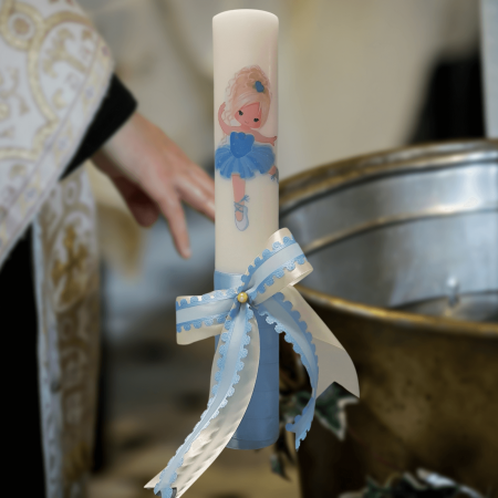 Trusouri si Lumânări decorate Botez - Lumanare botez decorata Balerina alb albastra
