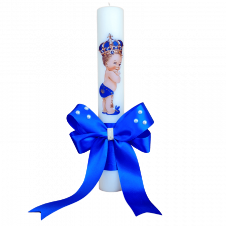 Lumanare botez decorata Print albastru [2]