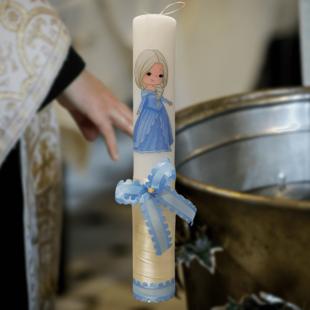 Trusouri si Lumânări decorate Botez - Lumanare botez decorata Printesa alb albastra