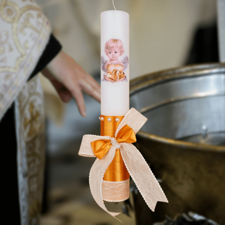 Trusouri si Lumânări decorate Botez - Lumanare botez decorata Ingeras Pazitor