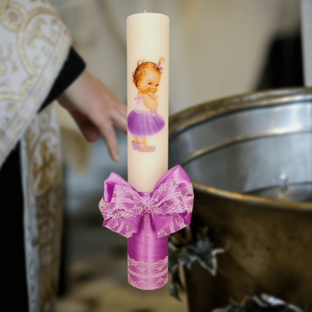 Trusouri si Lumânări decorate Botez - Lumanare botez decorata Printesa Mov