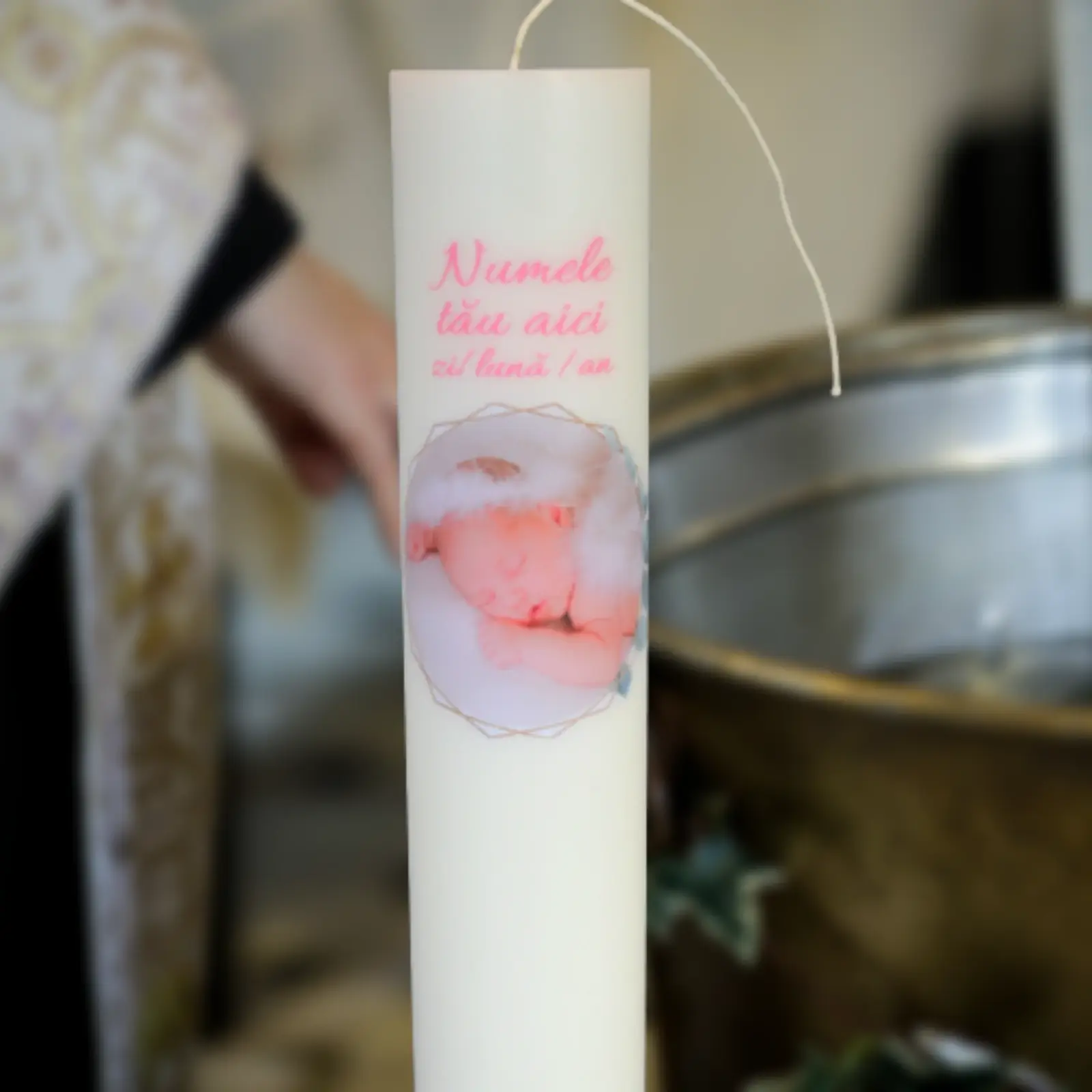 Lumânări Botez simple - Lumanare Botez Fetita personalizata cu poza si nume