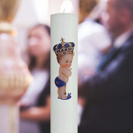 Lumânări Botez simple - Lumanare Botez Print cu albastru