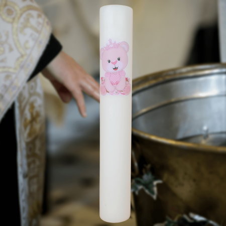 Lumânări Botez simple - Lumanare Botez Ursulet roz