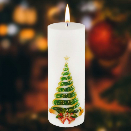 Lumânări Decorative - Lumanare cilindru alba Model Brad 20cm