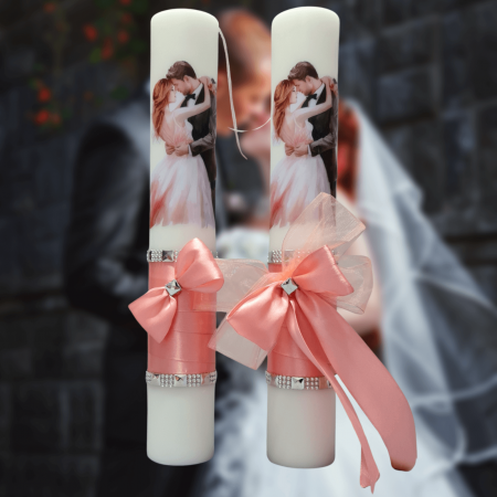 Accesorii și Lumânări decorate Nuntă - Set 2 Lumanari nunta decorate cu roz W3