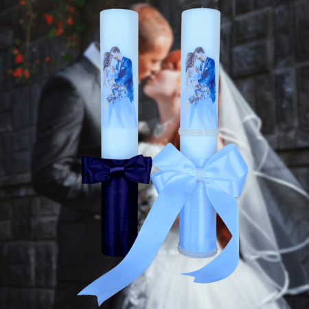 Accesorii și Lumânări decorate Nuntă - Set 2 Lumanari nunta decorate cu alb si negru W10